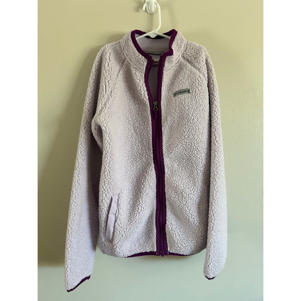 Columbia Girls Sherpa Fleece Jacket Size L 14/16 Lavender Purple Full Zip